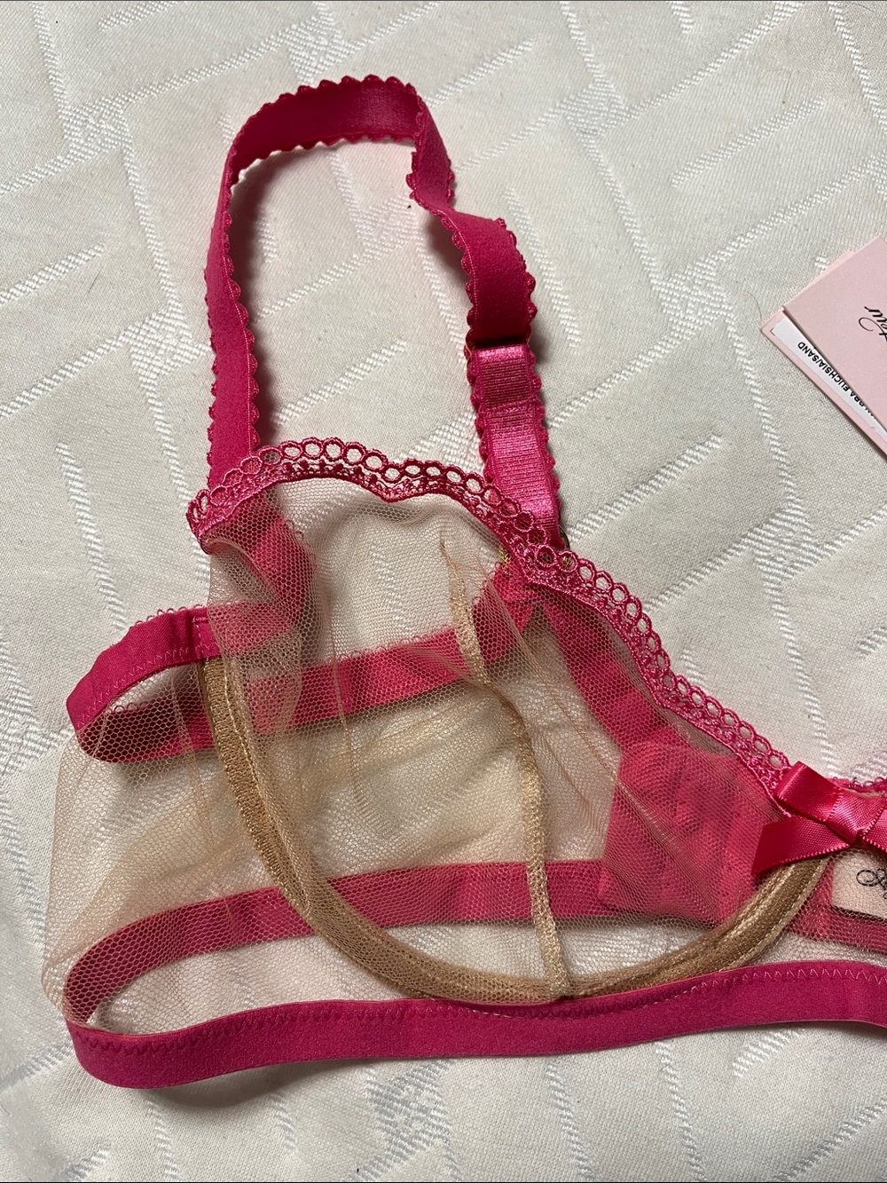 Agent Provocateur Hot Pink and Nude Sheer Lace Underwire Bra Kay 36C - Picture 2 of 6